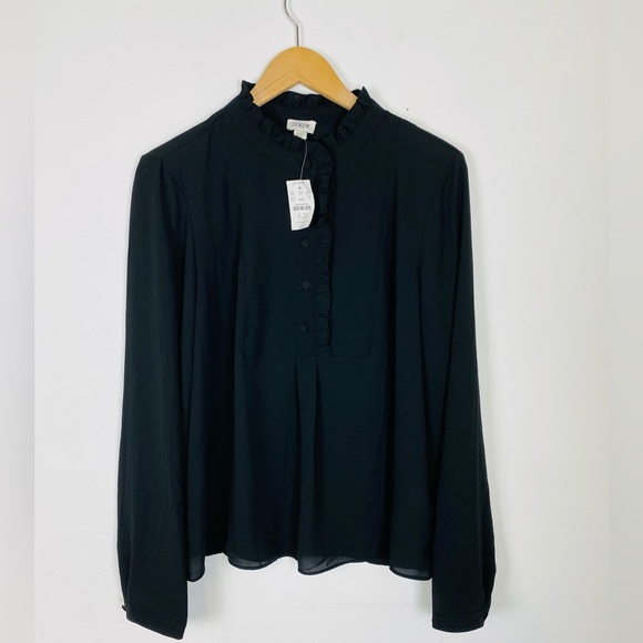 NWT J Crew Factory Women's Size 14 Black Long-sleeve Top With Ruffles - Picture 6 of 12